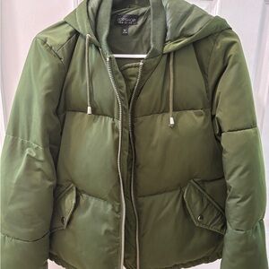 Topshop Green Hooded Puffer Jacket